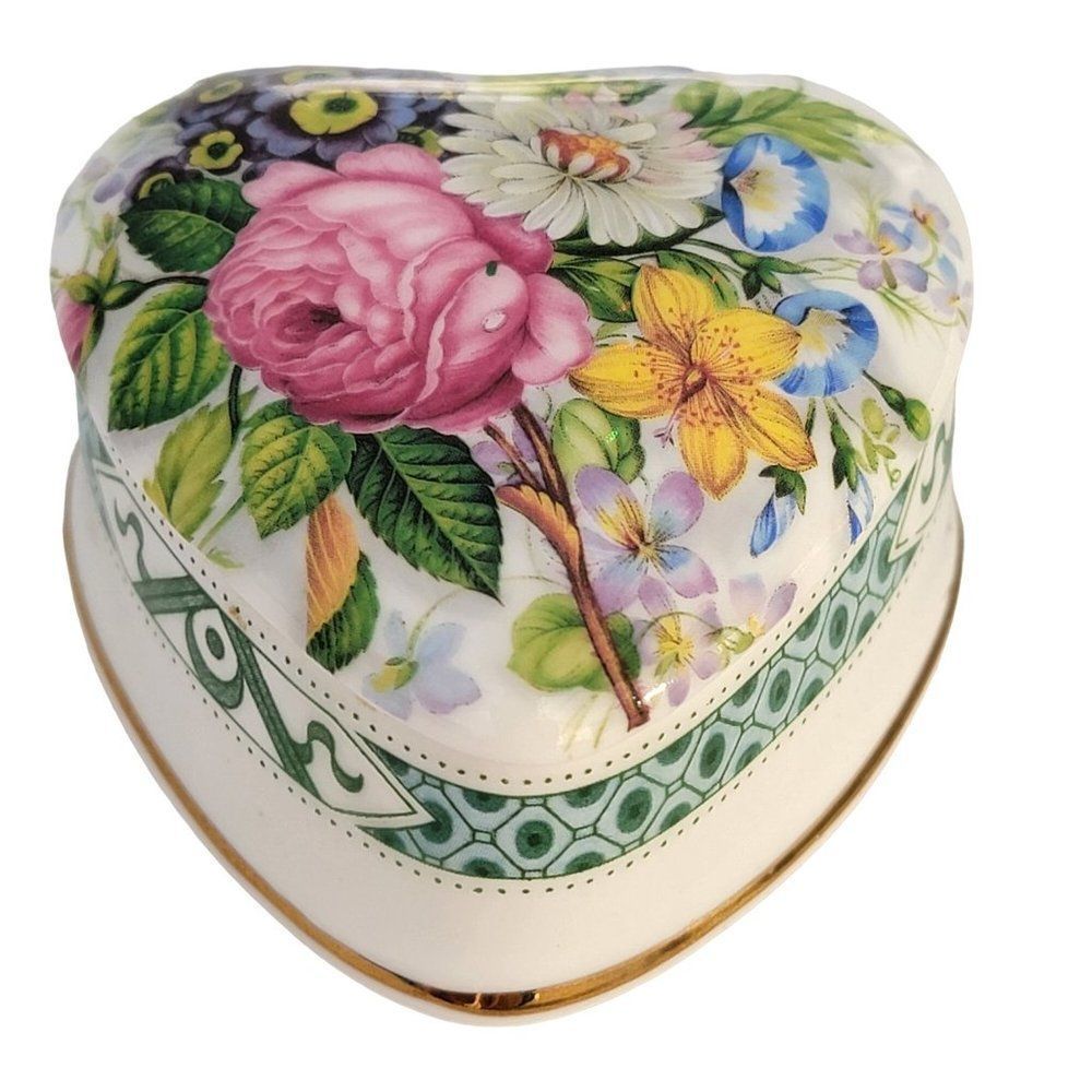 Vintage Crownford Fine Bone China Heart Shape Flower Design Trinket Ring Pill Bo